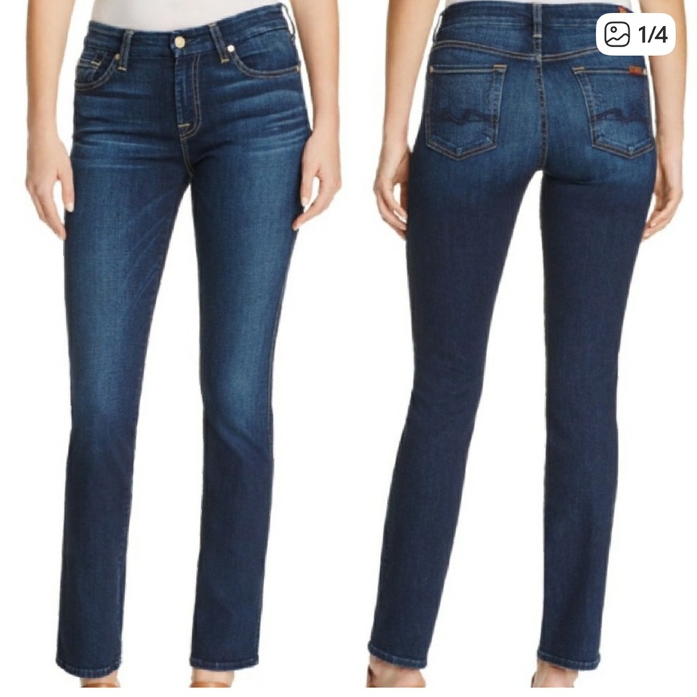 7 For All Mankind 7FAM Dark Blue indigo Straight Leg Jeans 24 - Picture 1 of 11